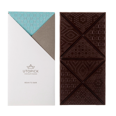 Chocolate puro al 90% de cacao. Apto para dietas bajas en azúcar, keto... De chocolates utopick. obrador en Valencia. De venta en Vinetibo